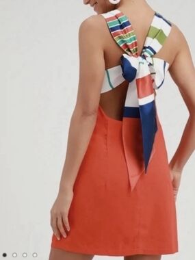 Lulu's Coral Backless Mini Dress with Striped Tie Bow